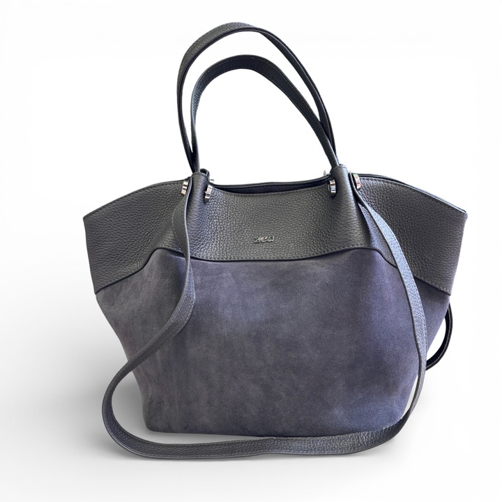 Geanta Dama Zea Urban Shopper, piele intoarsa gri, 38x28x13cm, editie limitata