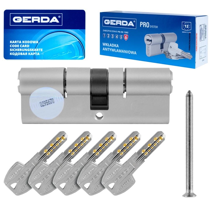 Cilindru de usa Gerda PROsystem 45/75mm, 5 chei, culoare nichel, clasa de securitate 6