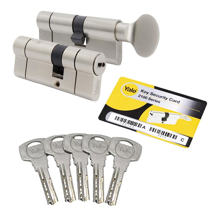 Set cilindri Yale Maximum Security 30/45mm si 45G/30mm, nikiel satinat, 5 chei