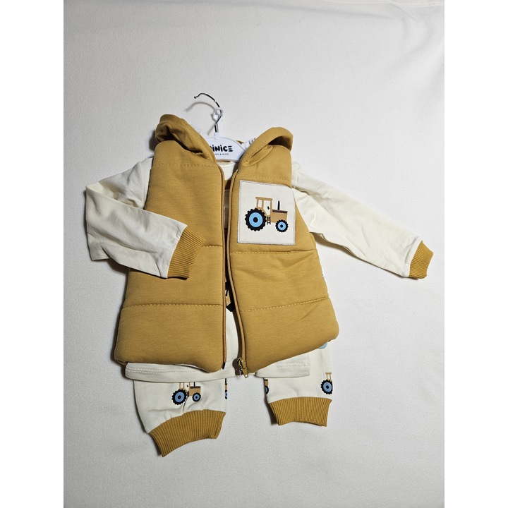 COMPLEU BAIETI, 3 PIESE, BLUZA, PANTALONI SI VESTA, Alb/Galben