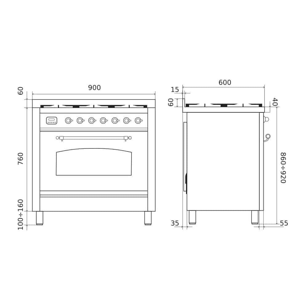 Aragaz pe inductie premium ILVE, Nostalgie, 90 cm, clasa A+, 6 zone de gatire, functie Bridge, cuptor electric 97 litri, design vintage, timer, usa cuptor cu 3 straturi de sticla, gatire ECO, dezghetare, 15 functii de gatire multiple, bleumarin/cupru