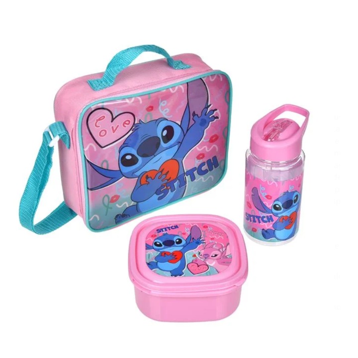Set Masa Pachetel cu Geanta Izoterma Caserola si Sticla Apa cu Model Stitch