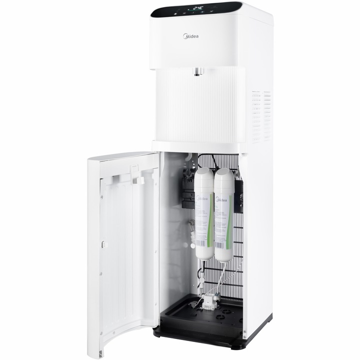 Dozator de apa Midea JL2240S-W, conectare la retea, filtre PAC & UF+C, racire: 4L/h, rezervor apa rece: 3.6L, incalzire: 4 L/h, rezervor apa fierbinte: 1L, putere incalzire 420W, putere racire 80W, interval temperatura apa 4-92