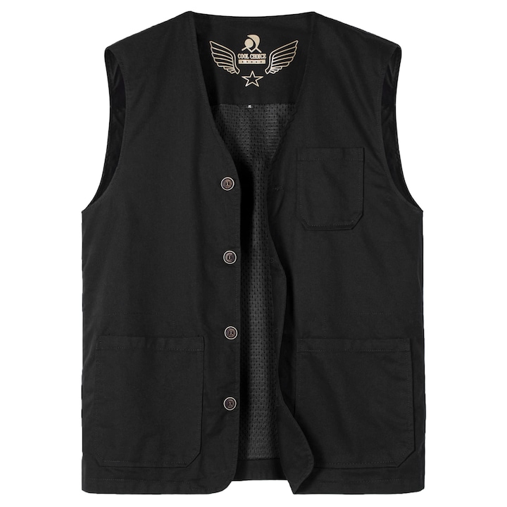 Vesta barbati, Yukirtiq, Bumbac, Buzunare Multiple, Negru, XXL