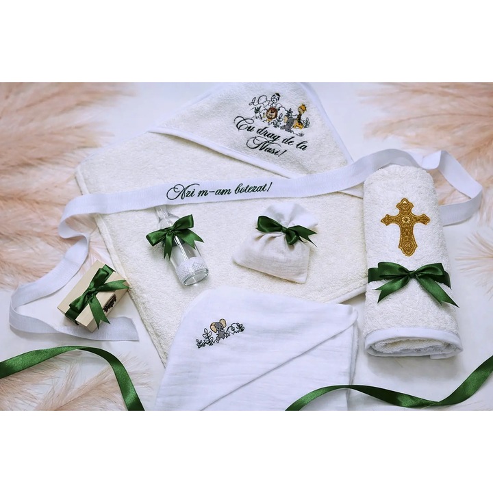 Trusou Botez Safari, 7 piese, 100% Bumbac, Multicolor, 80x80cm, 90x90cm