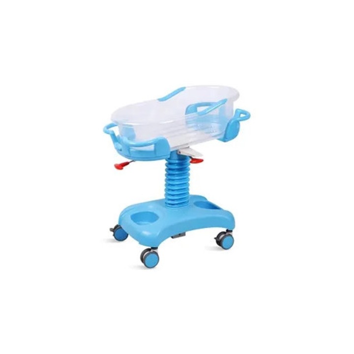 Pat pentru nou-născuți Golden Protect, albastru, 875x525x650-900mm, ergonomic, cu roti antiderapante