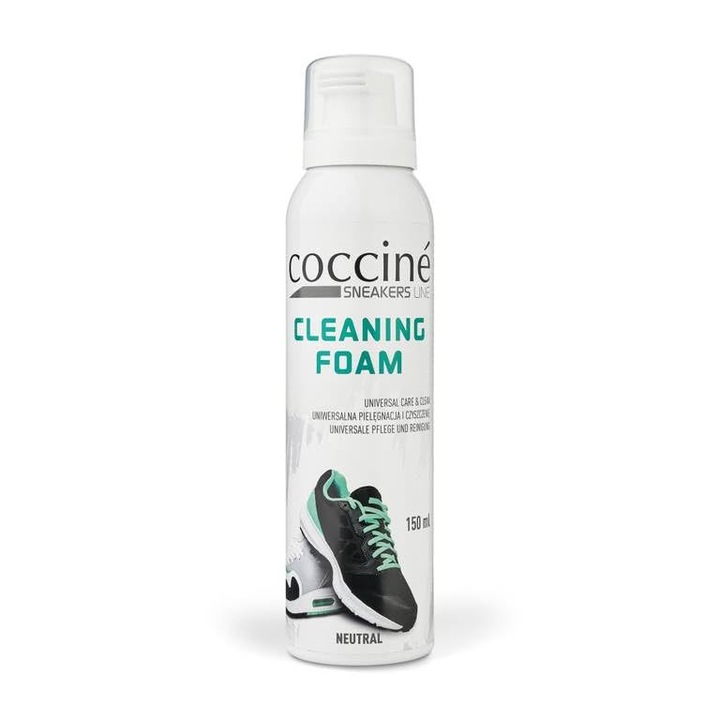 Spuma de curatare pentru incaltaminte, Coccine, 150 ml, produs de curatare pentru pantofi din piele, piele intoarsa, nubuc, material textil si pentru pantofi cu sau fara membrana