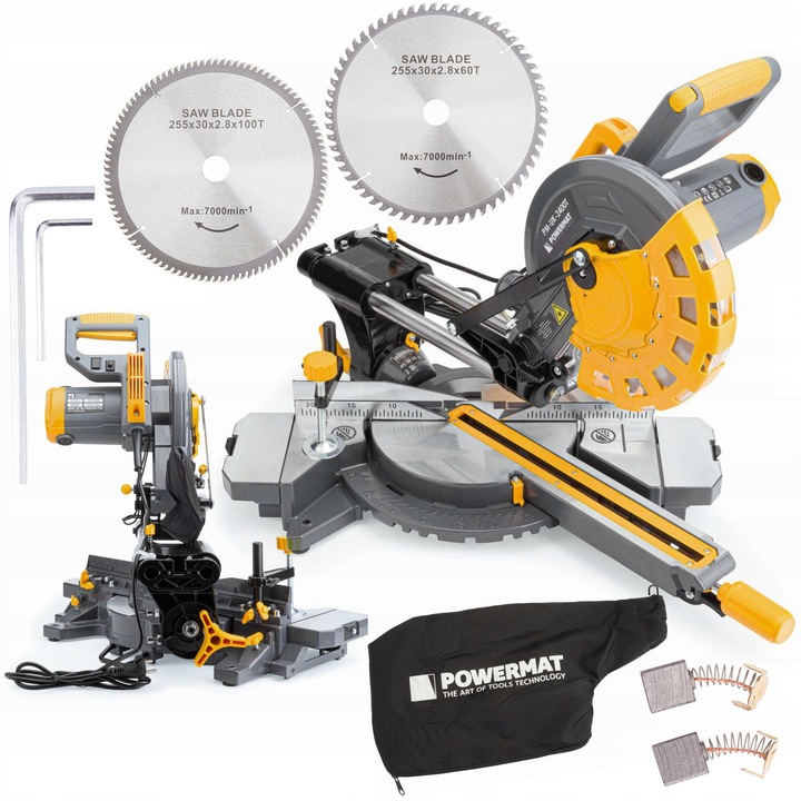 Fierastrau electric cu laser Powermat PM-UK-2400M, 2400W, 3 discuri, LED, 255x30x2.8mm