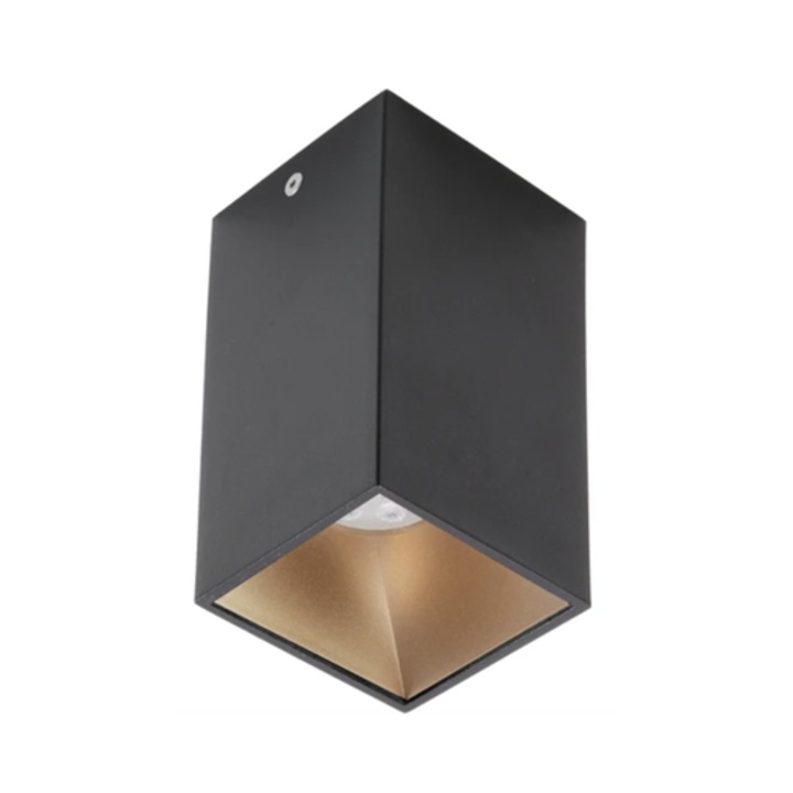 Spot aparent Xnitro, 1 x GU10, negru si auriu, interior, 50W max, patrat, 220V