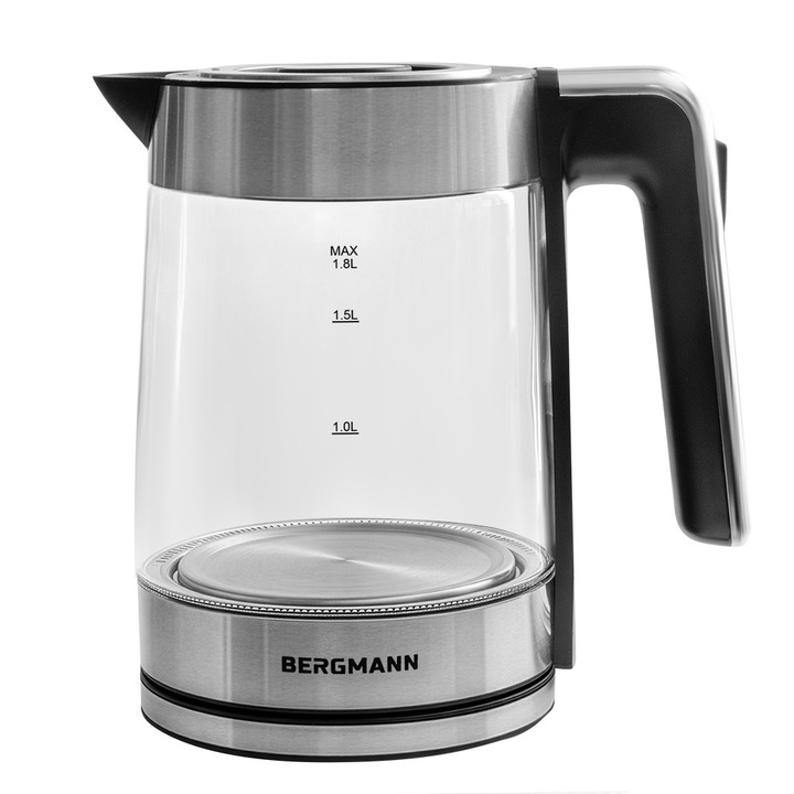 Fierbator electric BERGMANN ZH004, 1,8L, 2200W, inox, iluminare LED, 21x14,5x22cm