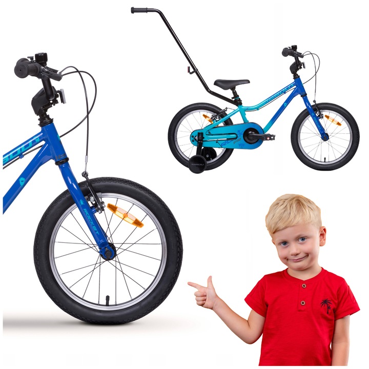 Bicicleta copii TABOU FR 18 inch, albastru-turcoaz, cadru din aluminiu, greutate 8 kg, cu roti ajutatoare