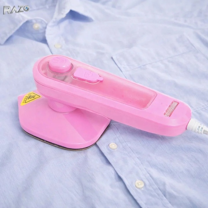 Мини вертикална ютия RAZO с пара, преносима, резервоар 50 мл, бързо загряване, вертикална, хоризонтална употреба, розова