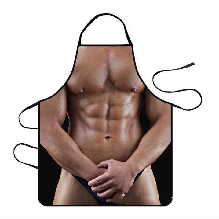 Sort de Bucatarie si Gratar Amuzant, Design 3D cu Muschi, Material Impermeabil, pentru Gatit, BBQ si Petreceri