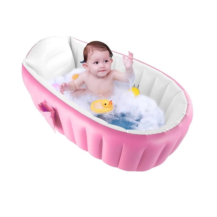 Cadita Gonflabila pentru Bebelusi - Portabila, Sigura si Ultra Confortabila, Roz