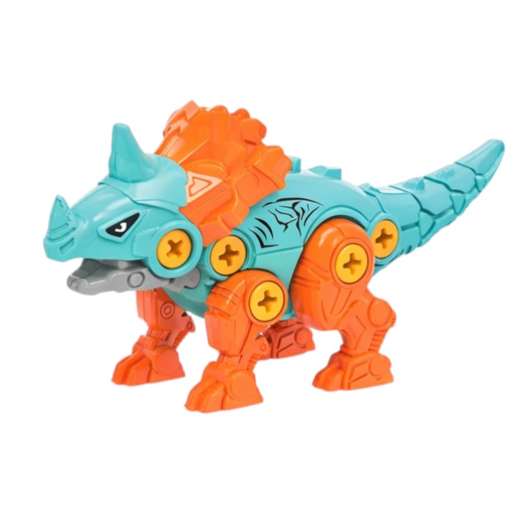 Set de constructie dinozaur Malvys, portocaliu, pentru 3+ ani, include surubelnita, piese mobile