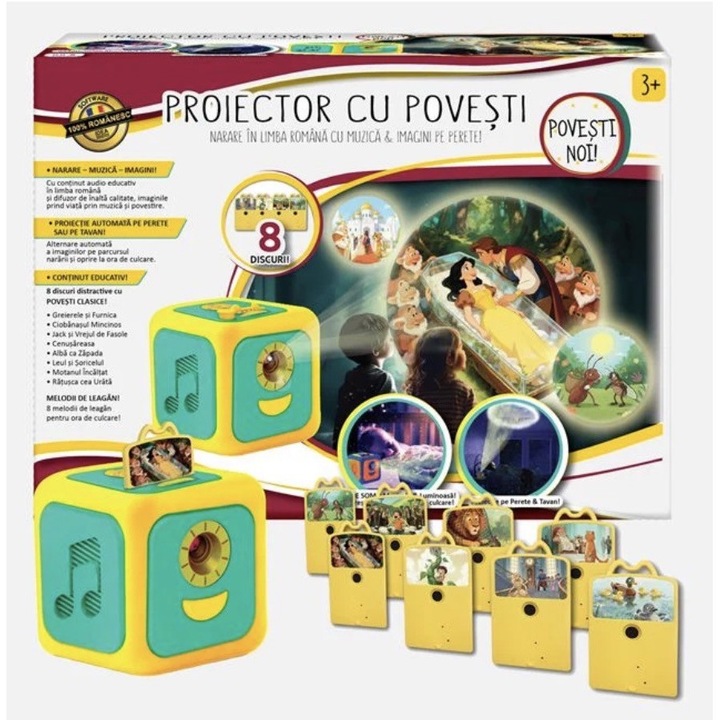 Cub Interactiv cu Proiector Povesti, 8 Discuri, Proiectie pe Tavan sau Perete, Turcoaz, 3 ani