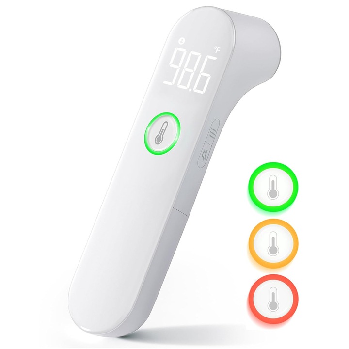 Termometru Infrarosu Non-Contact SARAADA, Digital, Masurare Rapida 1 Secunda, Afisaj LCD Color cu Alerta Febra, Mod Silentios, Pentru Copii si Adulti, Corp si Lichide