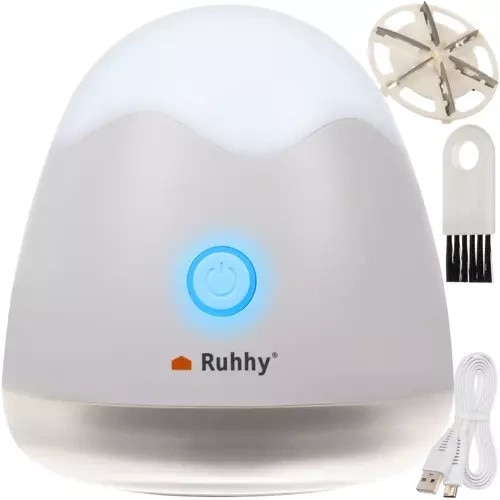 Aparat de curățat scame și lampă de veghe Ruhhy, 2in1, 6 lame, USB Type-C, Alb, 9x8.5cm