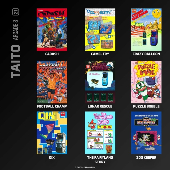 Játékszoftver csomag, Evercade #21, Taito Arcade 3, 9in1, Retro, Multi Game