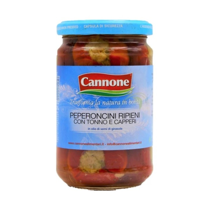 Conservă de ton, Cannone, ardei iute umplut cu capere, 290 g