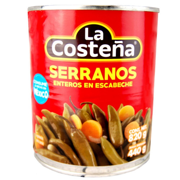 Ardei iute Serrano 820g La Costena, conserva legume, picant, ideal pentru sosuri