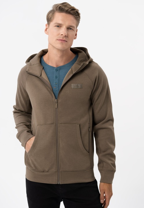 Hanorac cu gluga, cu fermoar, cu buzunare aplicate, regular fit, Volcano B-Andre, maro, Maro