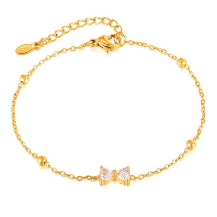 Bratara aurie cu o fundita delicata, Otel inoxidabil, pentru dama, jc-gs1674-9, marime ajustabila