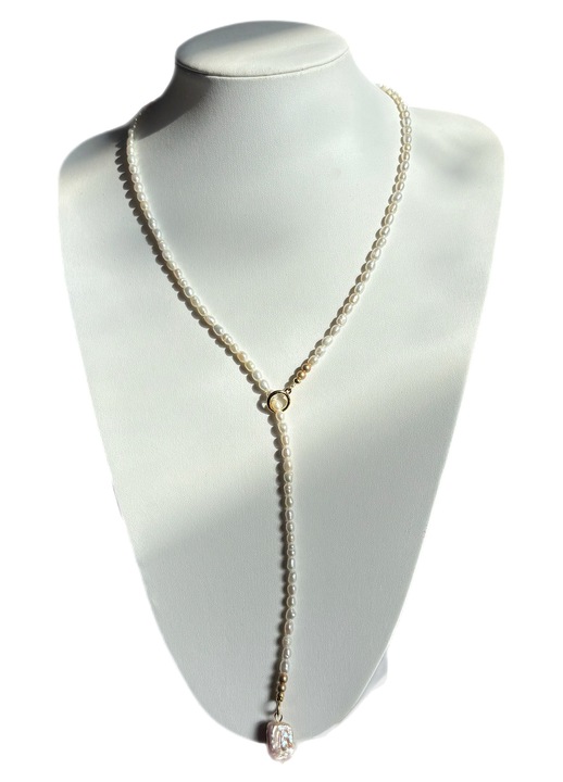 Colier perle naturale, hematut aurie, reglabil