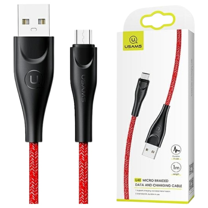 Cablu de date pentru telefon Usams, microUSB, 1m, roșu, încărcare rapidă