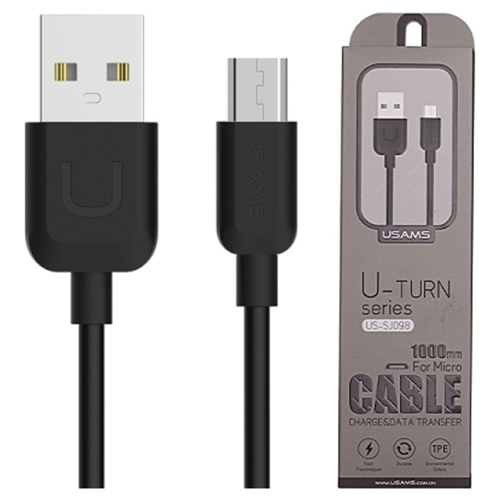 Cablu de date microUSB Usams 1m, 2A, negru