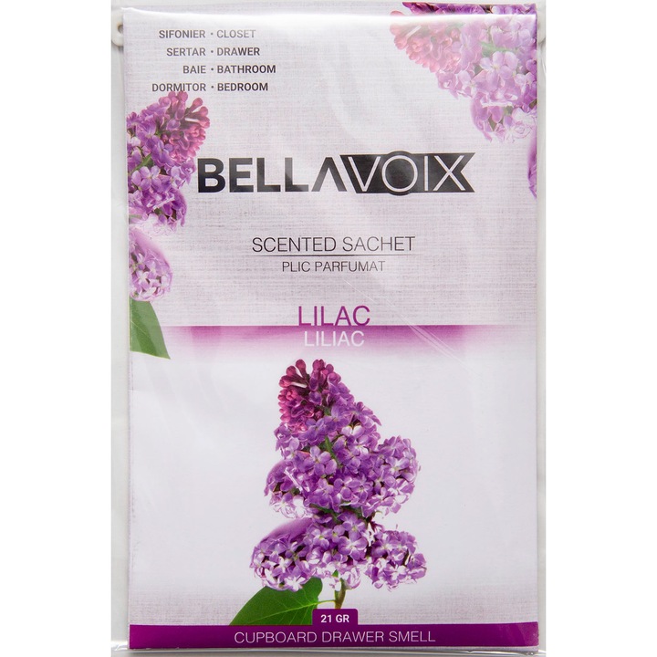 Plic parfumat Bellavoix, aromă Liliac, utilizare în sifonier, sertar sau baie, cu agatatoare, set 1 bucată