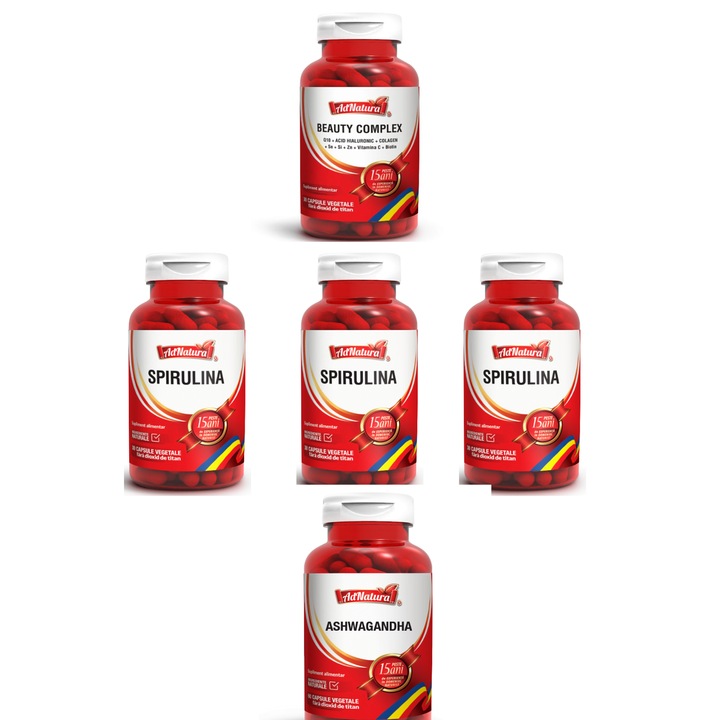 Set Suplimente Nutriționale Ad Natura, BEAUTY COMPLEX, Spirulina, Ashwagandha, Antioxidanti, 150 capsule