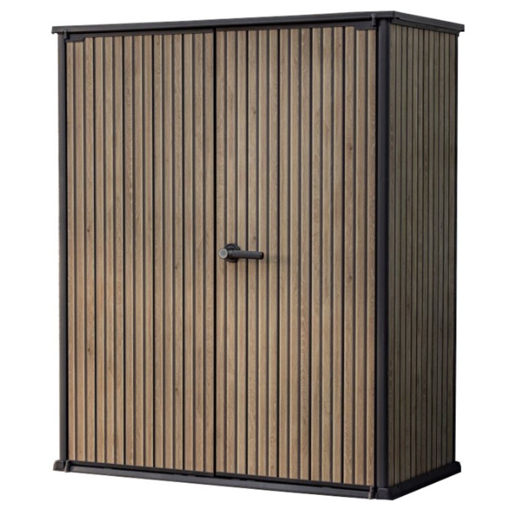 Dulap de exterior Keter Deco Vertical 261093, 140 x 73.6 x 170.4 cm, Maro