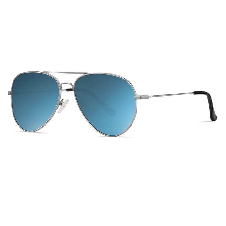 Sunglasses (3025) - for Women and Men, with UV Protection and Metal Frame - Silver / Ice Blue