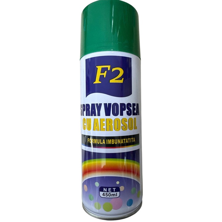 Spray Vopsea Multiple Suprafete F2 450 ml pentru email, ceramica, metal, lemn si auto – acoperire uniforma, Verde