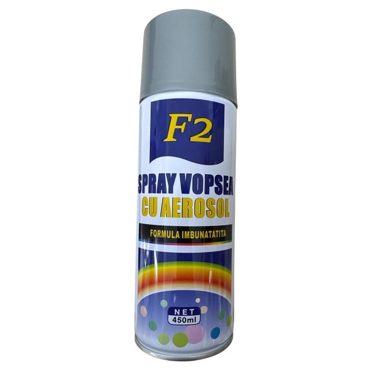 Spray Vopsea Multiple Suprafete F2 450 ml pentru email, ceramica, metal, lemn si auto – acoperire uniforma, Gri
