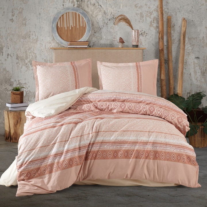 Dupla ágynemű 100% Ranforce pamut 4 részes extra nagy, lepedő 240x260 cm, paplan 200x220 cm, 2 párnahuzat 50x70 cm, narancssárga LATRINA