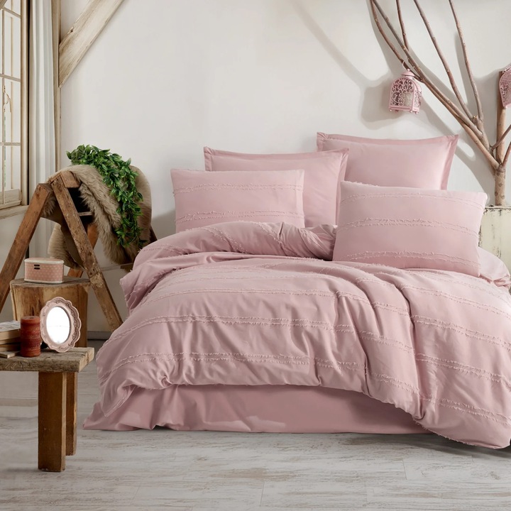 Boutique Ranforce pamut dupla ágynemű garnitúra 4 részes, lepedő 240x260 cm, paplan 200x220 cm, 2 párnahuzat 50x70 cm, Clasy Roz AVOLA V4