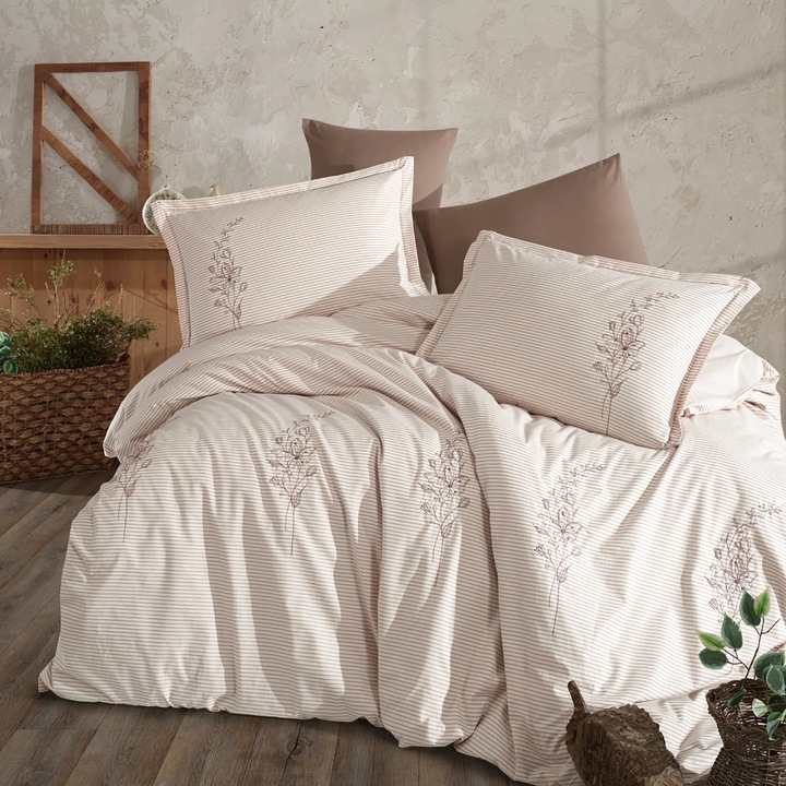 Dupla ágynemű Ranforce pamut Boutique 4 részes, lepedő 240x260 cm, paplan 200x220 cm, 2 párnahuzat 50x70 cm, Clasy Bézs Cappuccino ETERNA