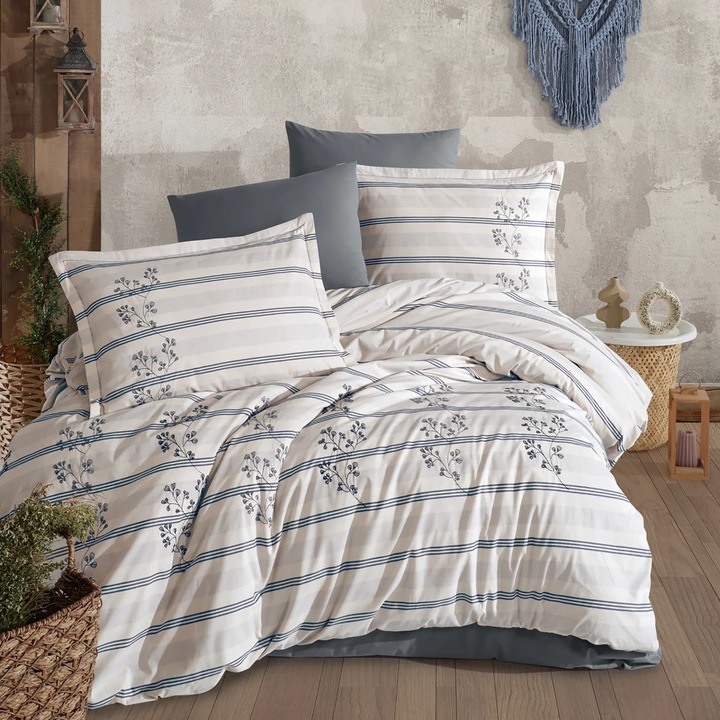 Boutique Ranforce pamut dupla ágyneműgarnitúra, 4 részes, lepedő 240x260 cm, paplan 200x220 cm, 2 párnahuzat 50x70 cm, Clasy Szürke EVA