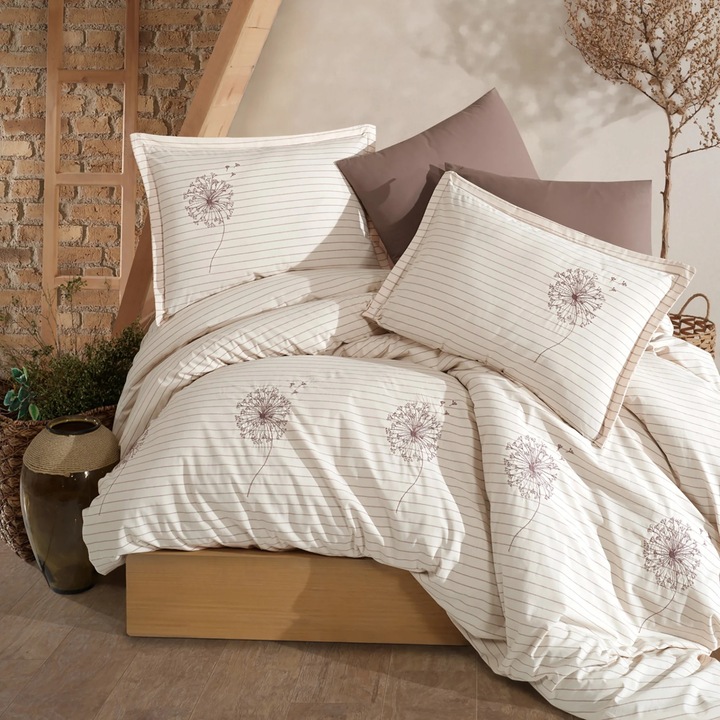 Boutique Ranforce pamut dupla ágyneműgarnitúra 4 részes, lepedő 240x260 cm, paplan 200x220 cm, 2 párnahuzat 50x70 cm, Clasy Krém VENETA