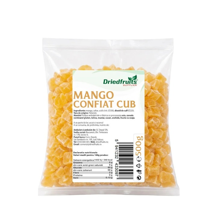 Mango confiat cuburi, Dried Fruits Supplier, 500 g, textura moale, gust exotic