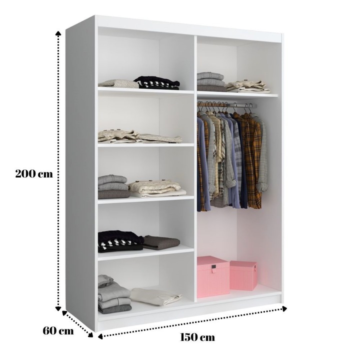 Dressing Smart Alb/Gri 150x200x60 cu Usi Glisante