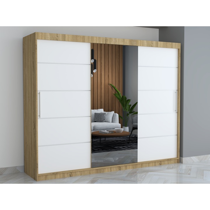 Dresing Smart Sonoma/Alb 250x200x60 cu Usi Glisante