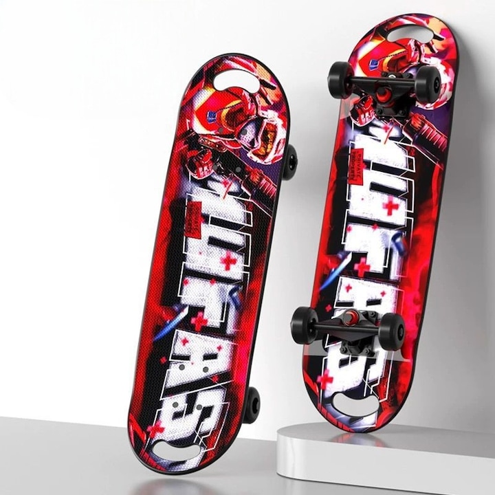 Skateboard Cu Roti Luminoase LED, Deck Rezistent, Antiderapant, Design Double Rocker, Pentru Copii Si Adulti, Max 100 Kg - Usor, Stabil Si Distractiv, Model Street Fire