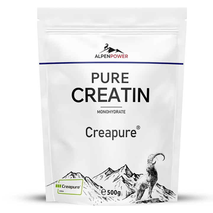 Creatină monohidrat Creapure Alpenpower 500 g, vegan, fără aditivi