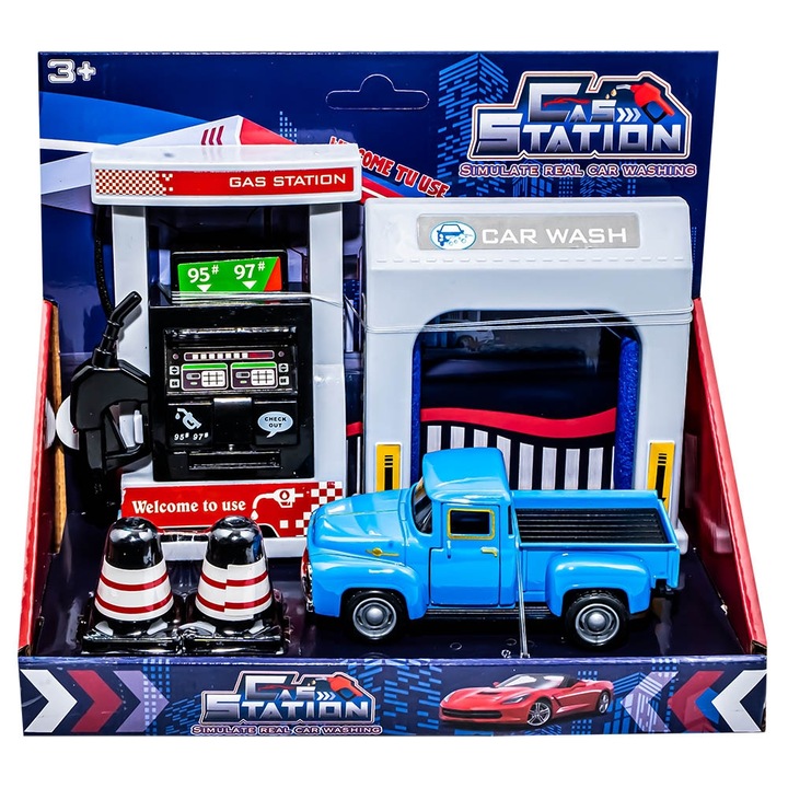 5 részes benzinkút, autómosóval és kisteherautóval