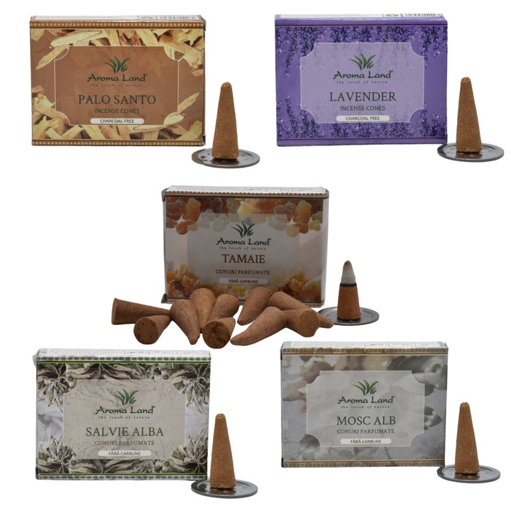 Set conuri parfumate 25 bucati – Salvie Alba, White Musk, Palo Santo, Tamaie, Lavanda (5 buc/aroma)