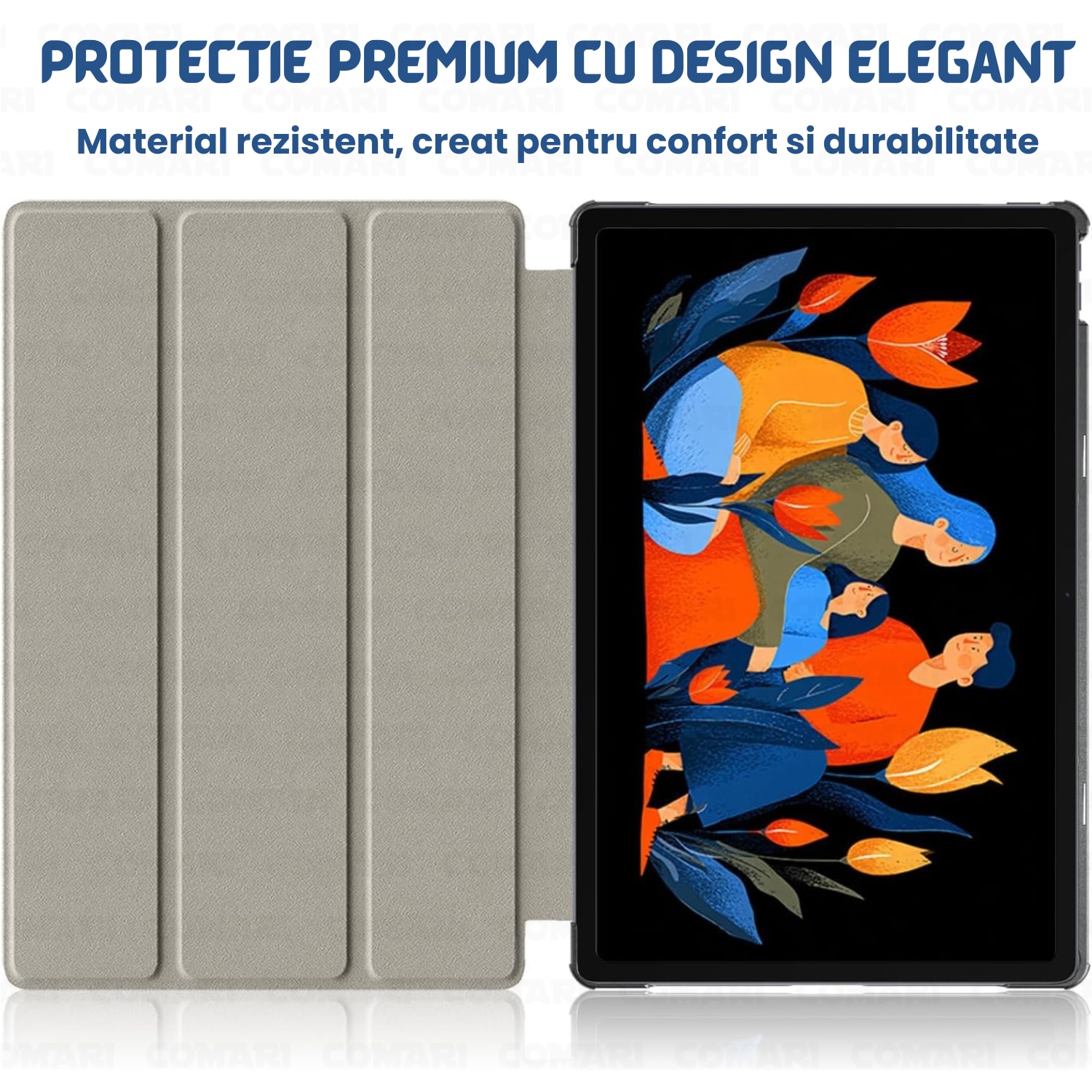 Husa pentru Lenovo Idea Tab Plus 12.1 Comari® EliteCover, protectie completa, functie stand multipla, design elegant tip carte, Albastru