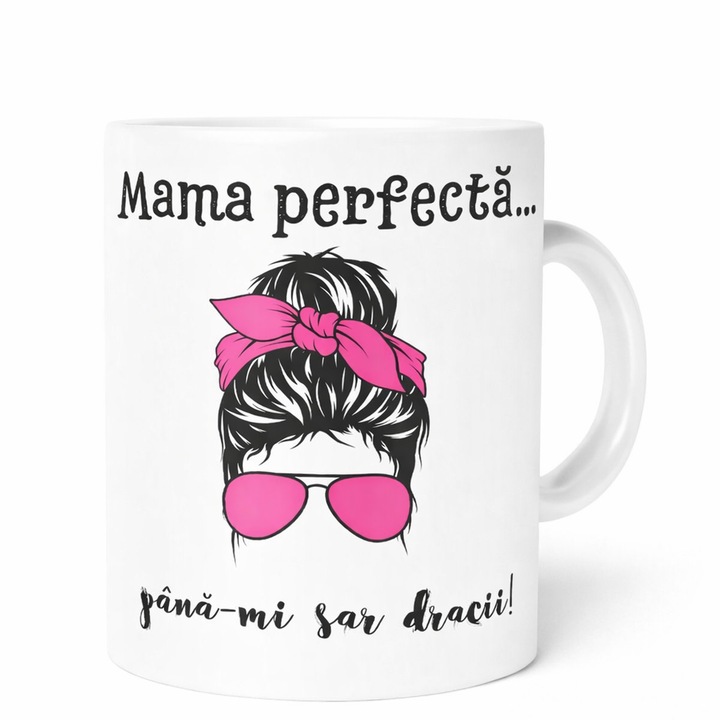 Cana cadou amuzantă pentru Mama, ceramica albă, 330 ml, design modern